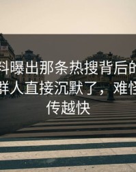 吃瓜爆料曝出那条热搜背后的来龙去脉，一群人直接沉默了，难怪这次越传越快