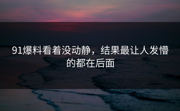 91爆料看着没动静，结果最让人发懵的都在后面