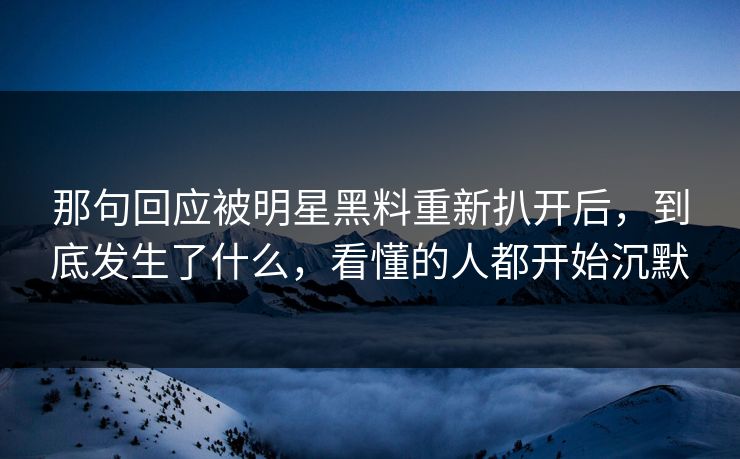 那句回应被明星黑料重新扒开后，到底发生了什么，看懂的人都开始沉默