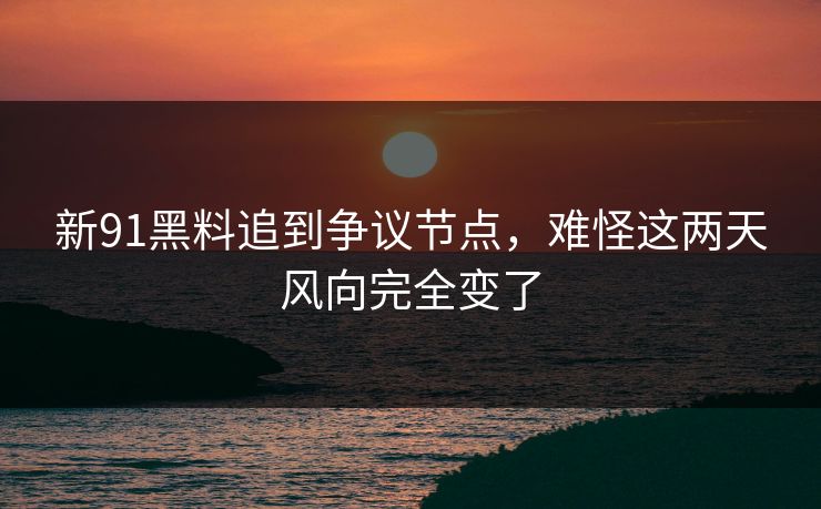 新91黑料追到争议节点，难怪这两天风向完全变了